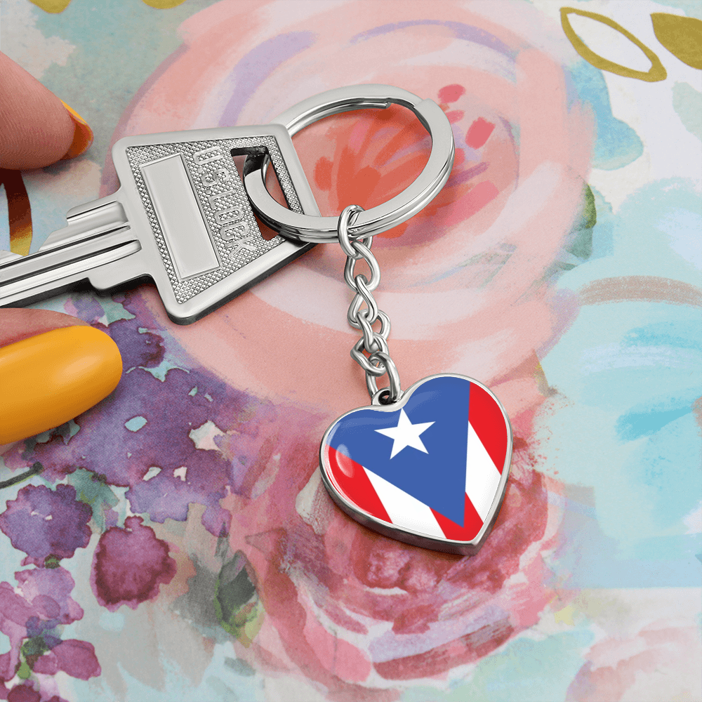 Puerto Rico Graphic Heart with Curb Keychain Attachment