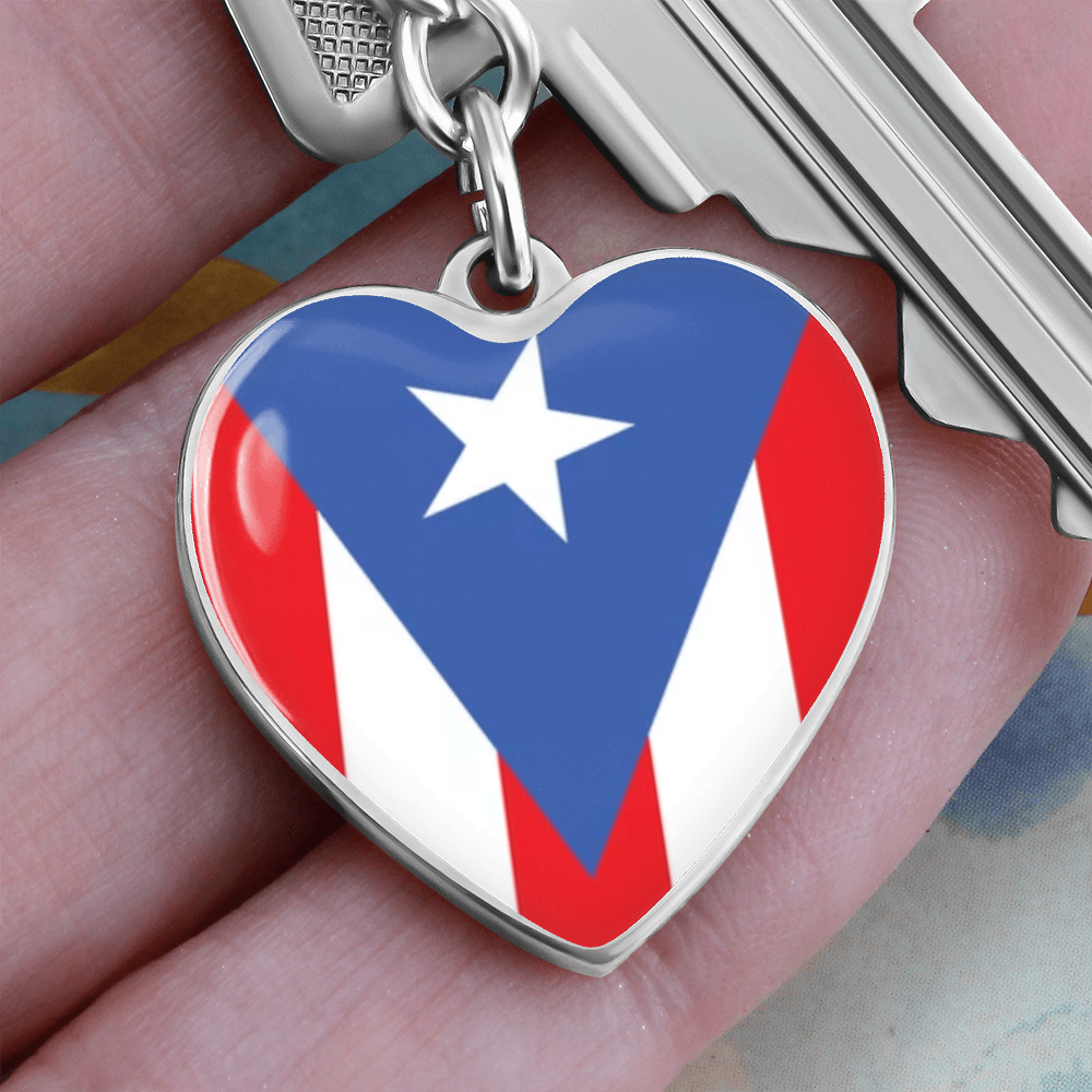 Puerto Rico Graphic Heart with Curb Keychain Attachment