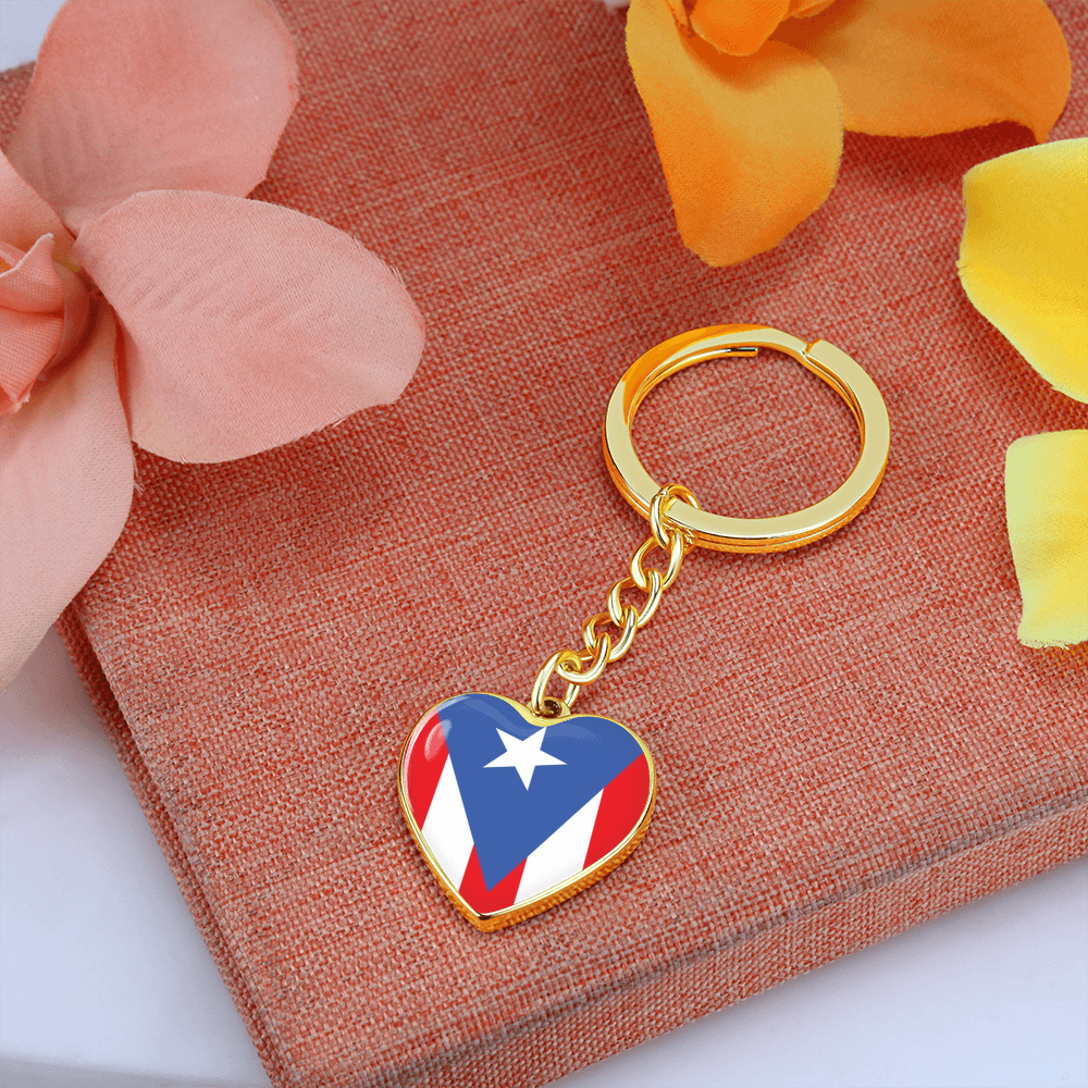 Puerto Rico Graphic Heart with Curb Keychain Attachment