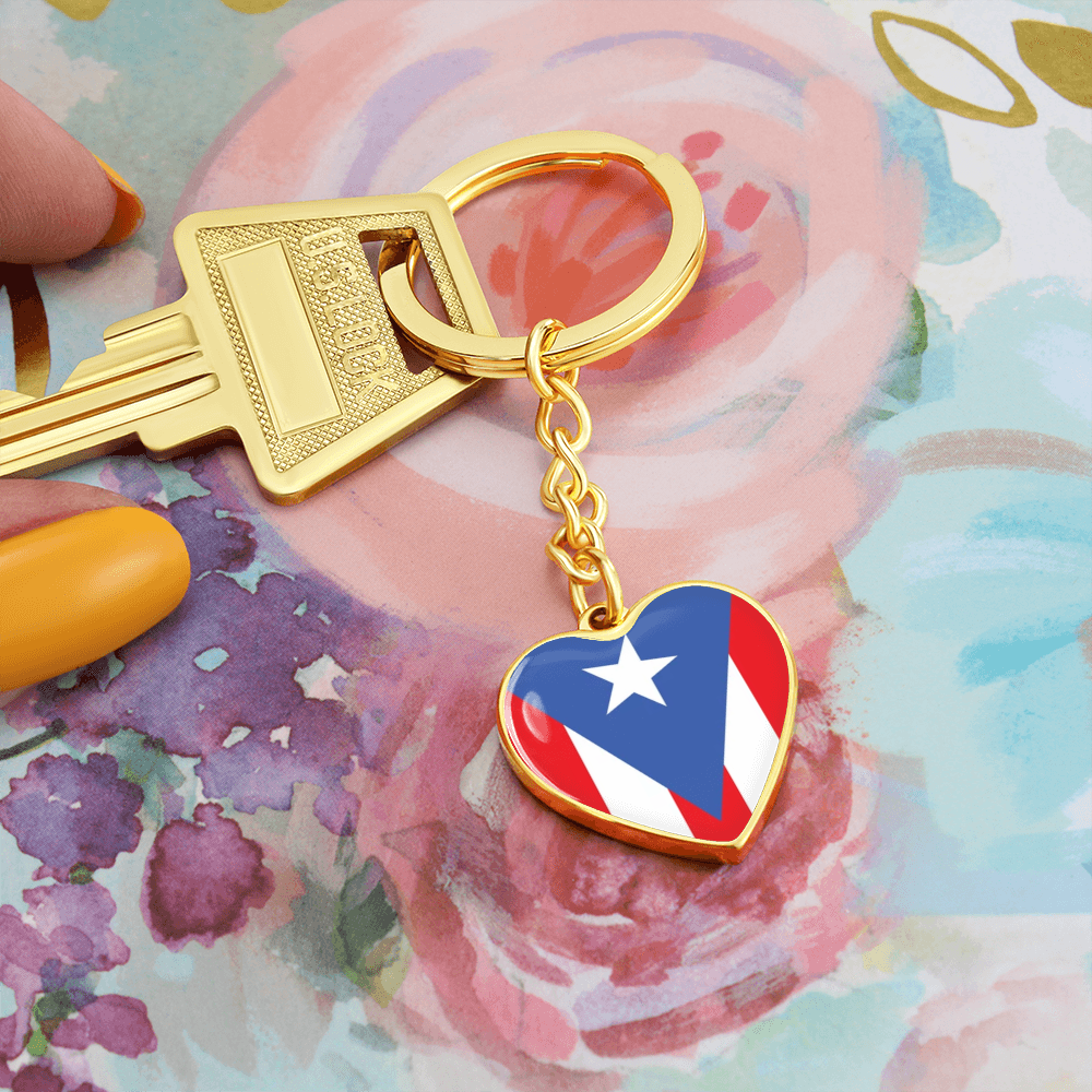 Puerto Rico Graphic Heart with Curb Keychain Attachment