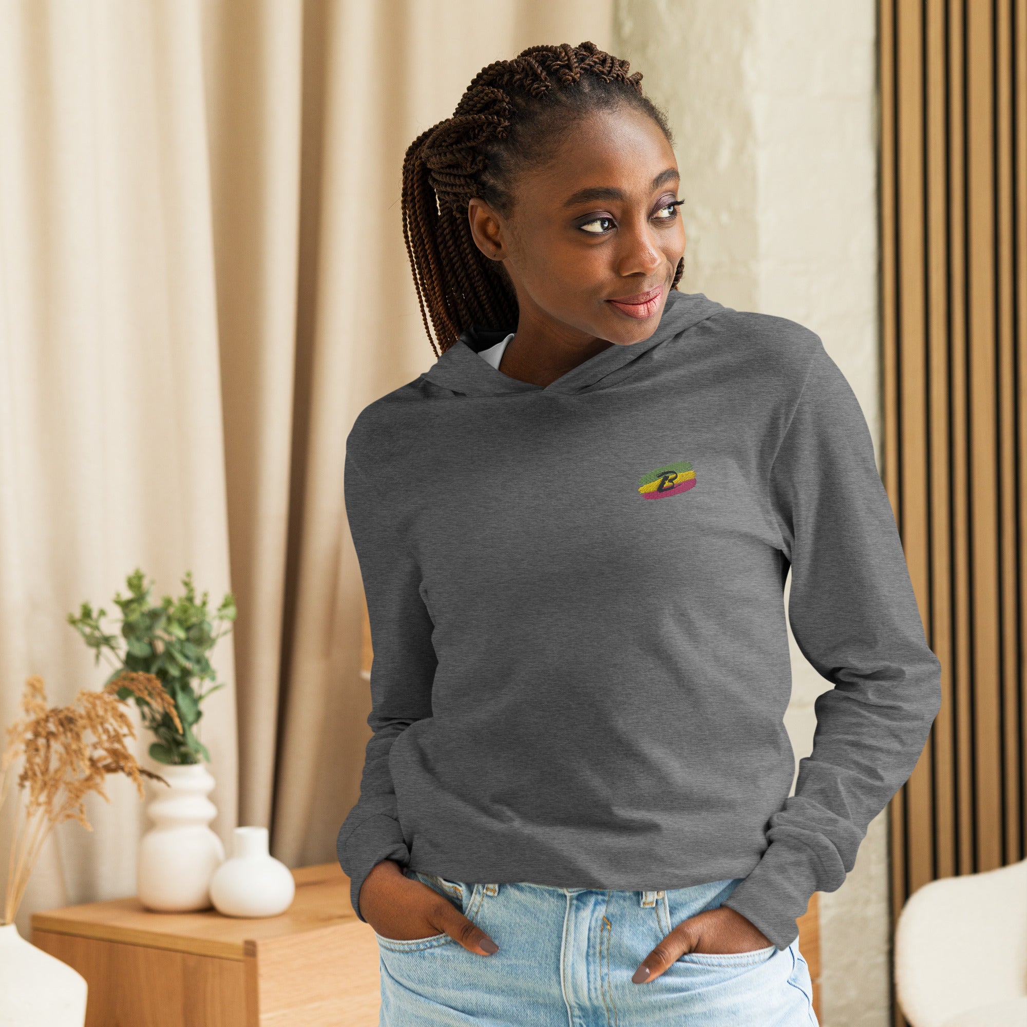 Unisex Hooded long-sleeve tee with Bliaspora Apparel Logo